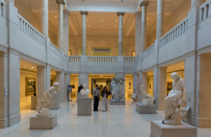 bride and groom at museum