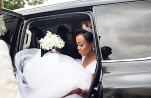 bride in limo